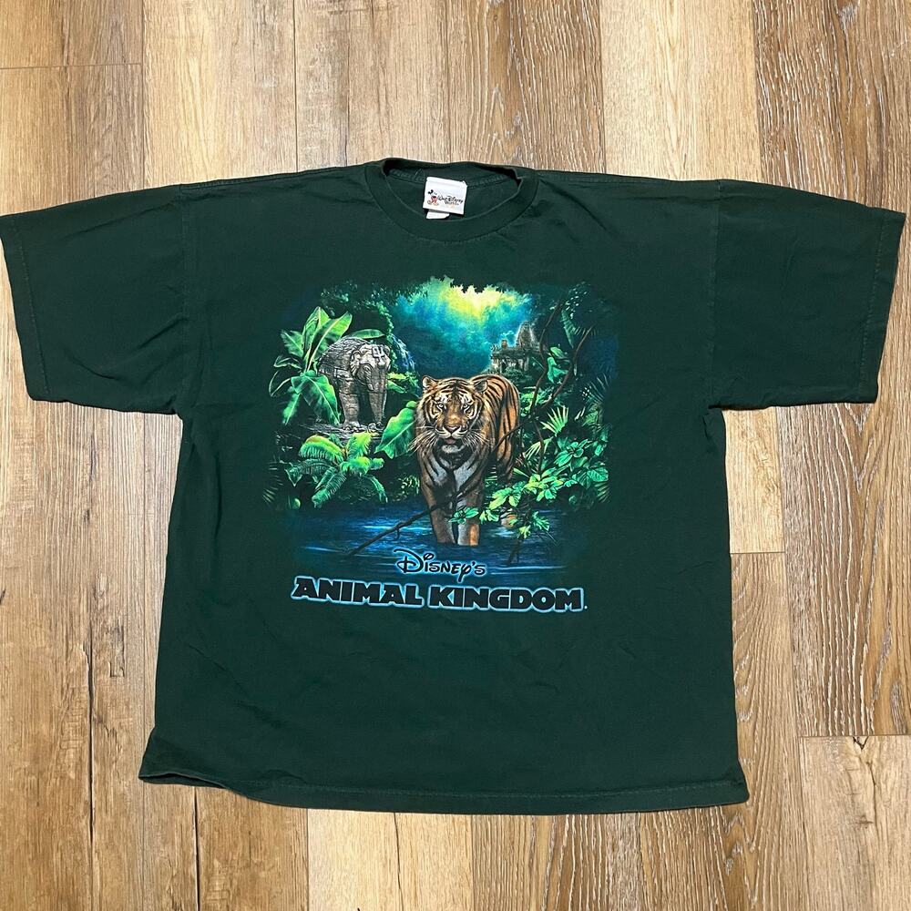 Vtg Disney Animal Kingdom Tiger Safari T-Shirt Mens XXL Jungle Graphic 90s Green